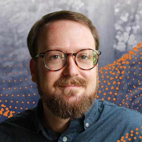 Mathematician and assistant professor of biology Nicholas Landry, an expert in the study of contagion, is exploring how the structure of human-interaction networks affect the spread of both illness and information. Photo credit: Shari Landry, Illustration by Avery Wagner