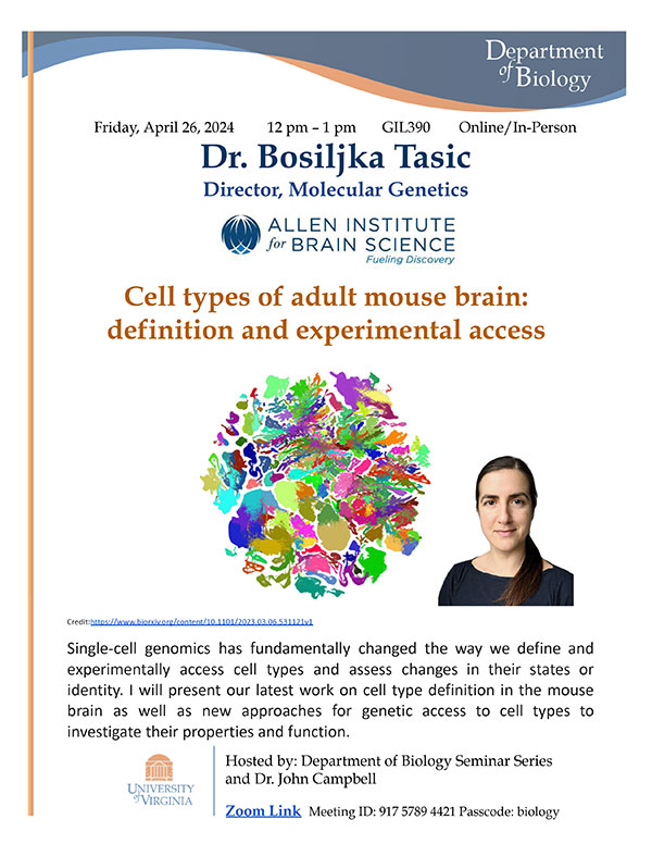 Dr. Bosiljka Tasic, Director, Molecular Genetics